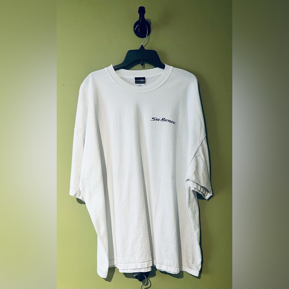 Size Matters 3XL White Men's Shirt Fish Back Graphic Chest Logo
